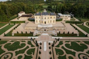 Drone image of Chateau de Villette in Condécourt, France for Hannah and Dylan's wedding